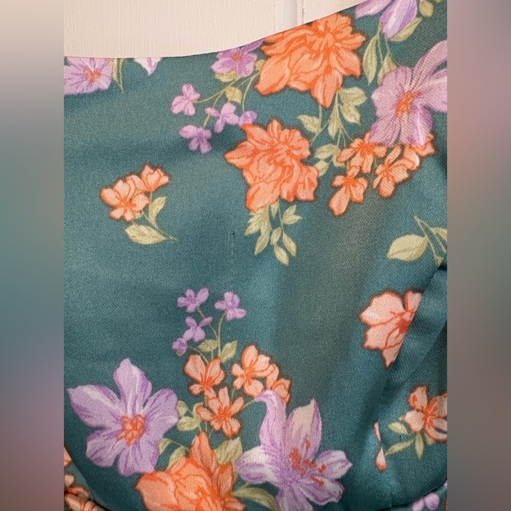 Hippie Rose Green Mini Dress with Orange and Purple Flowers - Picture 4 of 5